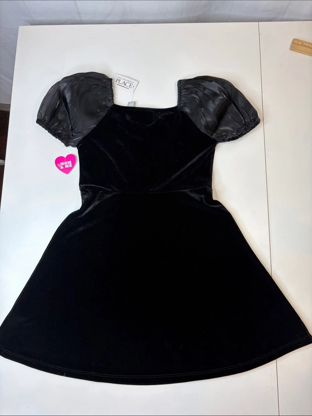 NWT The Children’s Place Black Velvet Dress Sheer Puff Sleeves Girls Size 8